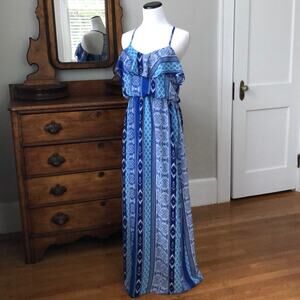 City Triangles Blue Print Chiffon Maxi Dress, S